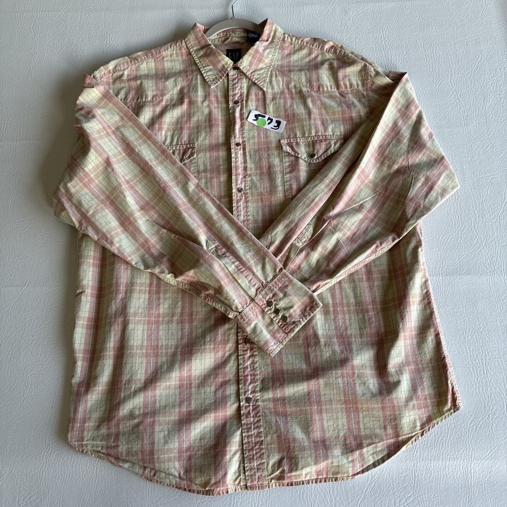 Men's 3XL Shirt Gap Pearl Snap Desert Sand and Mauve Plaid Cowboy Rancher Rodeo